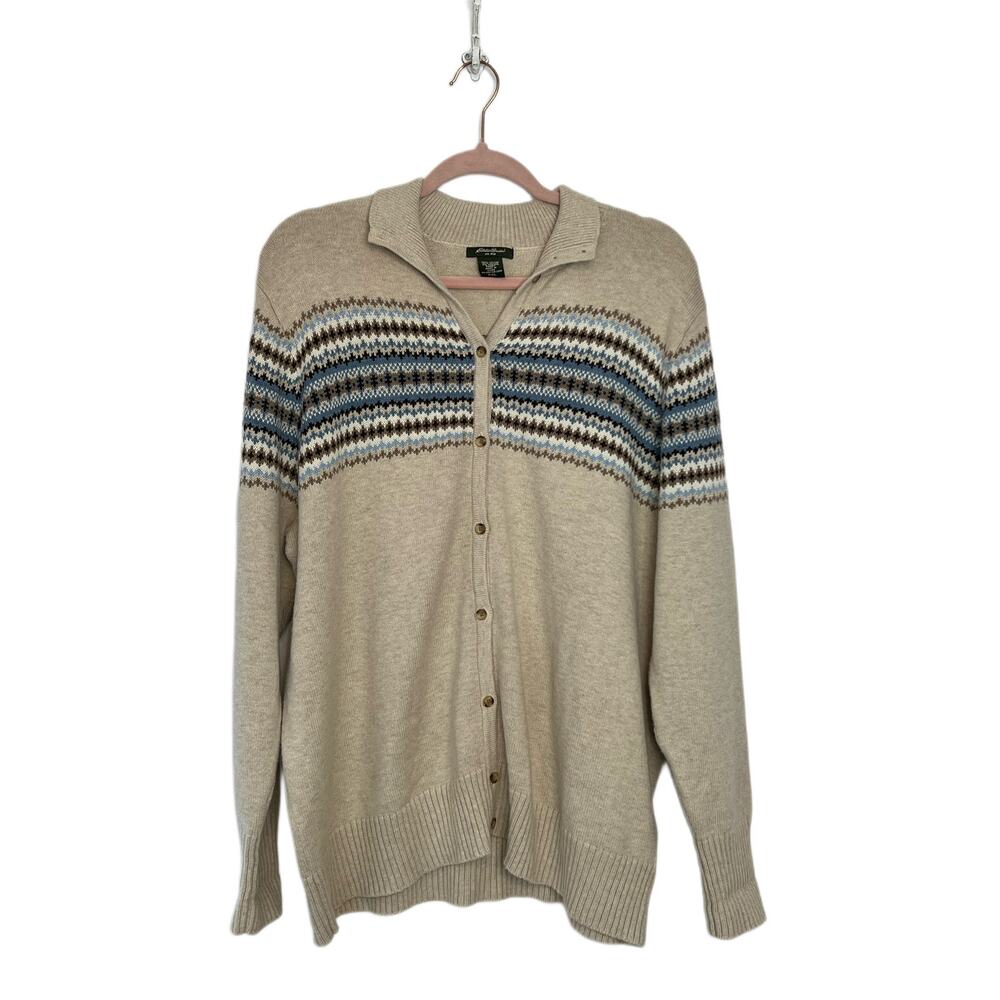 Eddie Bauer Button Down Long Sleeve Angora Blend Brown Cozy‎ Sweater Size XXL